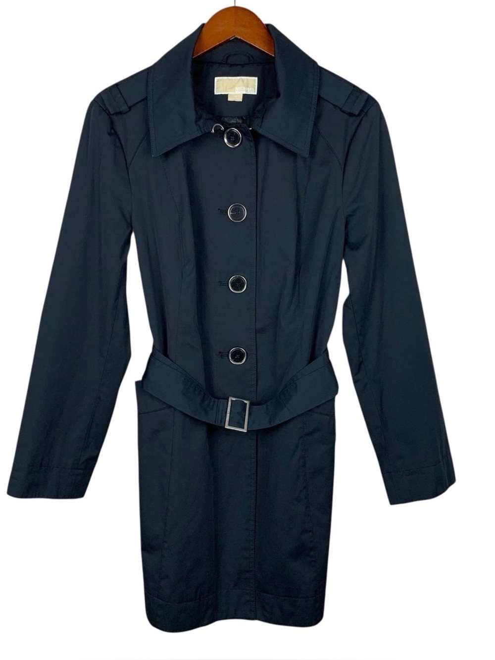 Michael Kors Black hooded Trench Coat with Belt Detail women’s size small